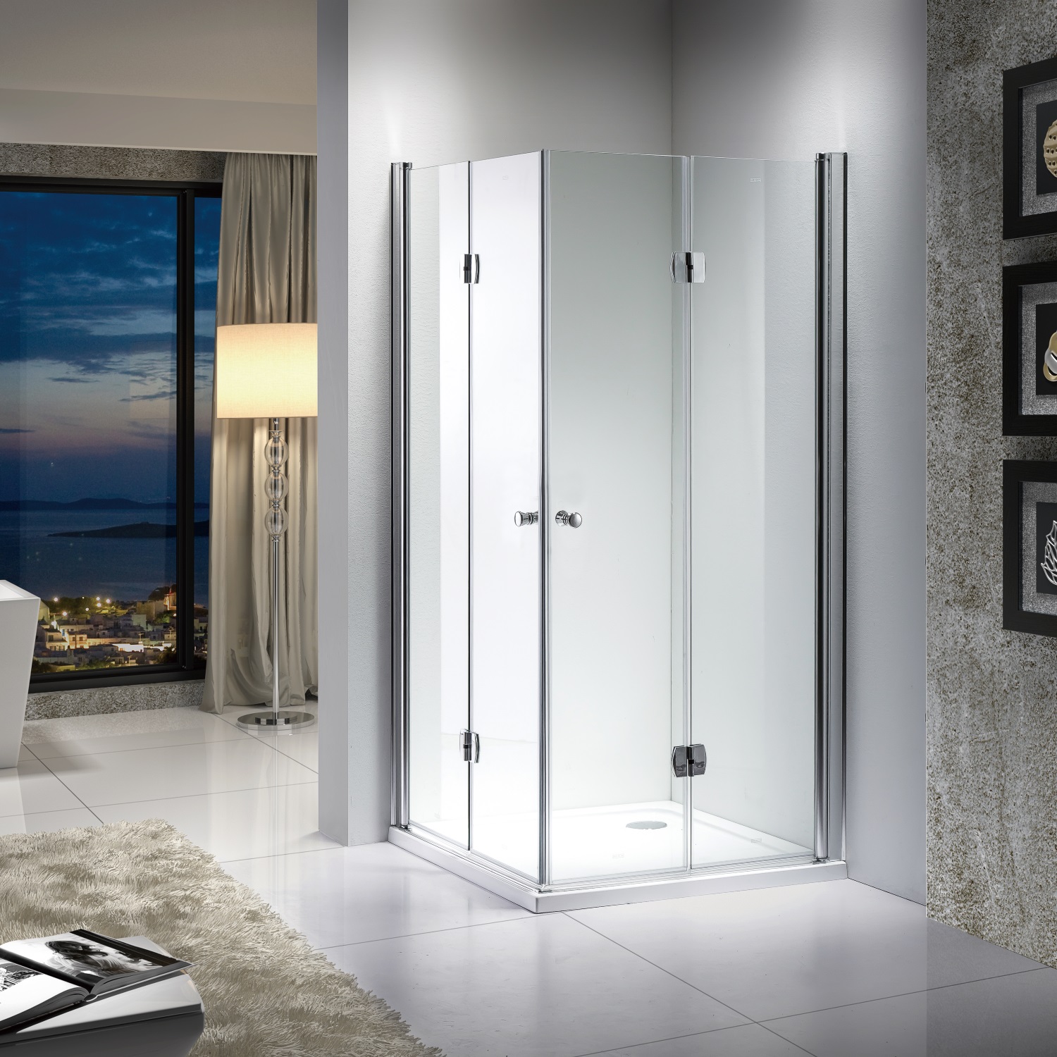 Duschkabine Falttüre XFT ESG 8 mm inkl. Duschwanne und Ablauf 900 x 900 x 1900 mm